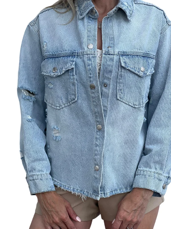 Women's Wedding Apparel Edgy Jean Jacket In Washed Blue