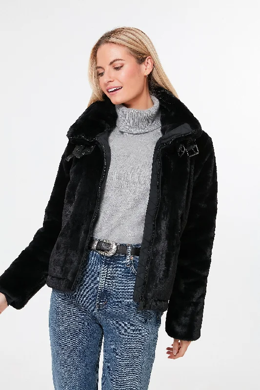 Women's Clothes For Work Black Faux Fur Denver Coat