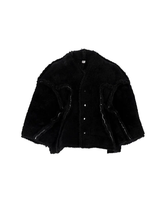 Women's Trendy Activewear Apparel Rick Owens Legaspi Cropped Jacket in Black Shearling