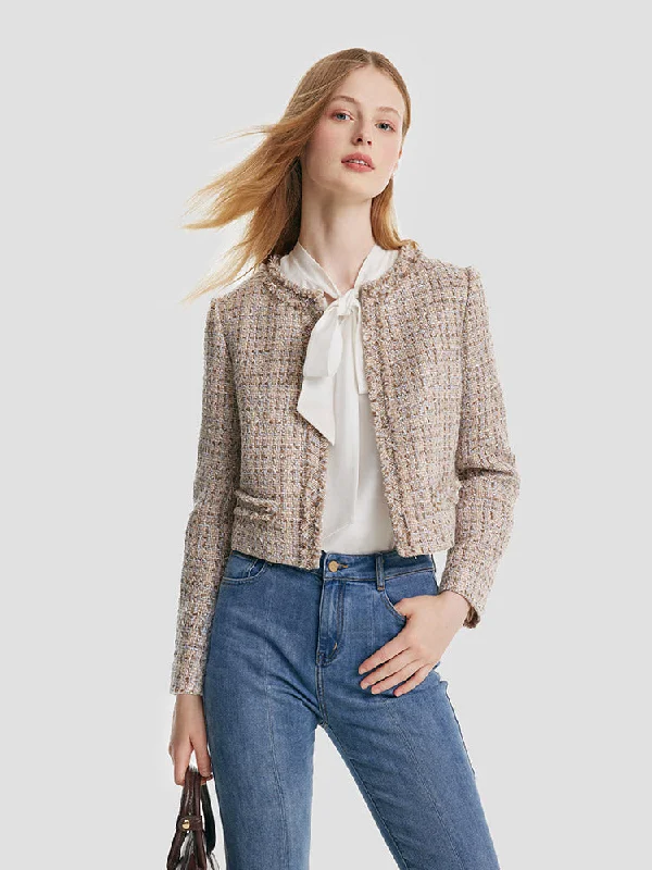 Timeless Women's Apparel Tweed Frayed Women Crop Jacket