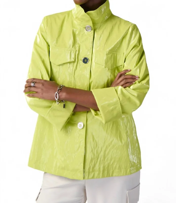 Women's Night-Out Outfit Waxed Finish Cropped Coat In Key Lime