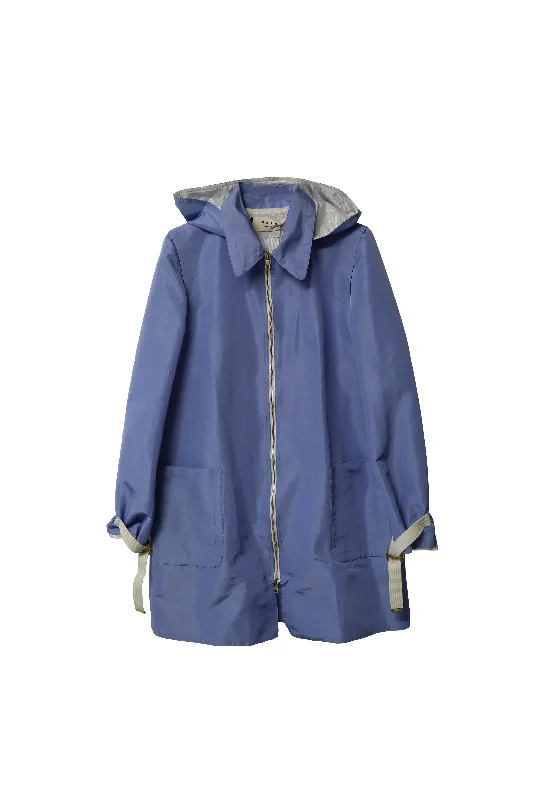 Women's High-End Clothing Marni Hooded Overcoat in Blue Polyester