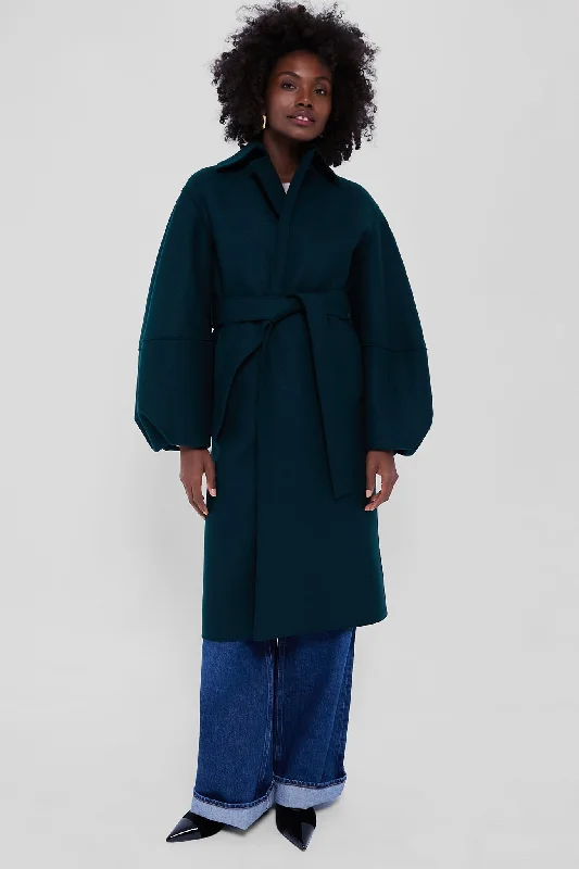 Stylish Fashion At Unbeatable Prices – Shop Bottle Green Puffed Sleeve Pressed Wool Coat