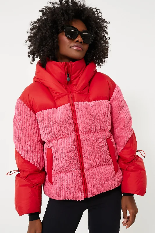 Women's Elegant Evening Outfit Azalea Pink and Red Zao Short Down Jacket