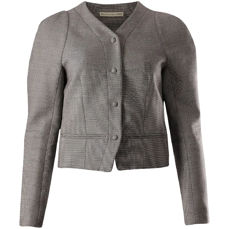 Fashionable Women's Clothing Balenciaga Tailored Puff Sleeve Jacket in Grey Wool