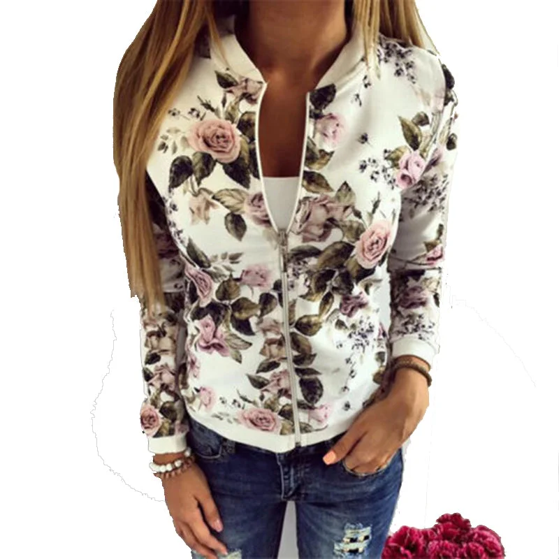 Charming Women's Holiday Apparel Women Jacket Brand Tops Flower Print Girl Plus Size Casual baseball Sweatshirt Button Thin Bomber Long Sleeves Coat Jackets