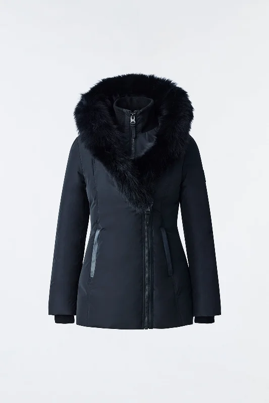 Formal Outfit For Women ADALI Down coat with blue fox fur Signature Mackage Collar Black