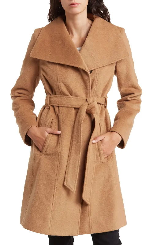 Women's Classic Outfit Michael Michael Kors Wool Belted Wrap Solid Camel Coat