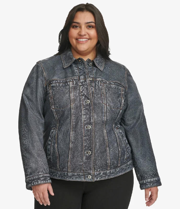 Women's Weekend Outfit Plus Size Addison Leather Denim Jacket