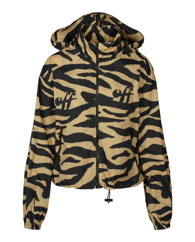 Affordable Women's Clothing Zebra-Print Hooded Jacket