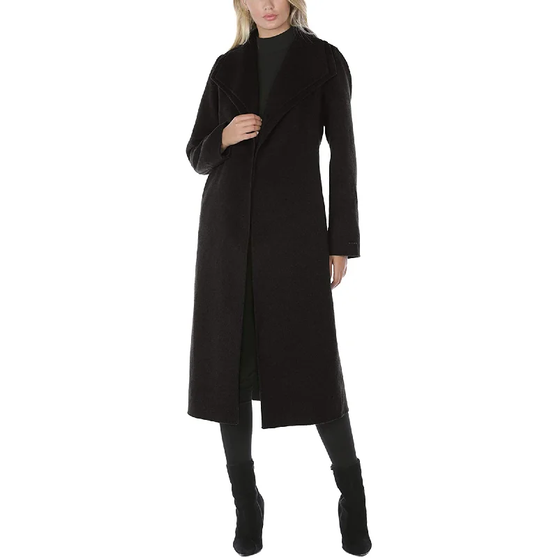 Women's Effortless Casual Outfit Tahari Women's Black Double Layered Collar Wool Long Coat