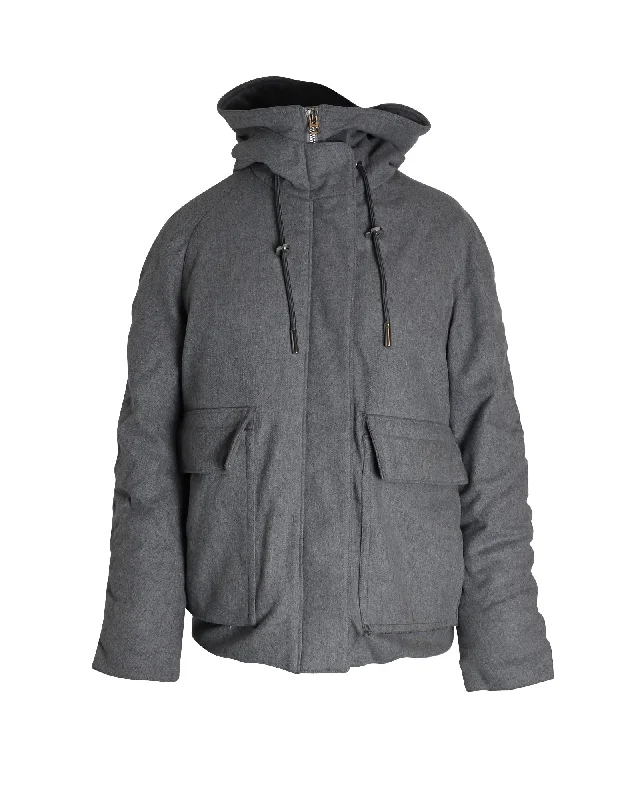 Women's Luxury Garments Acne Studios Asa Puffed Hooded Winter Jacket in Grey Wool