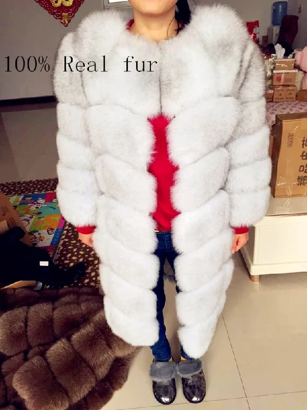 Affordable Fashion Clothing For Women Real fur 2017 fox fur vest is 90 cm long coat sleeves design women free shipping