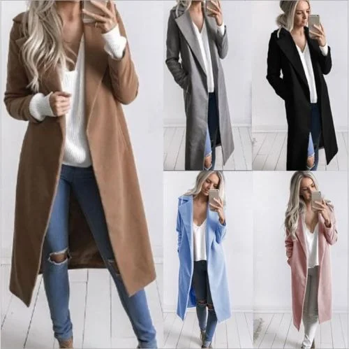 Women's Clothing For Everyday Wear Fashion Women Winter Warm Wool Lapel Trench Coat Slim Outwear Overcoat