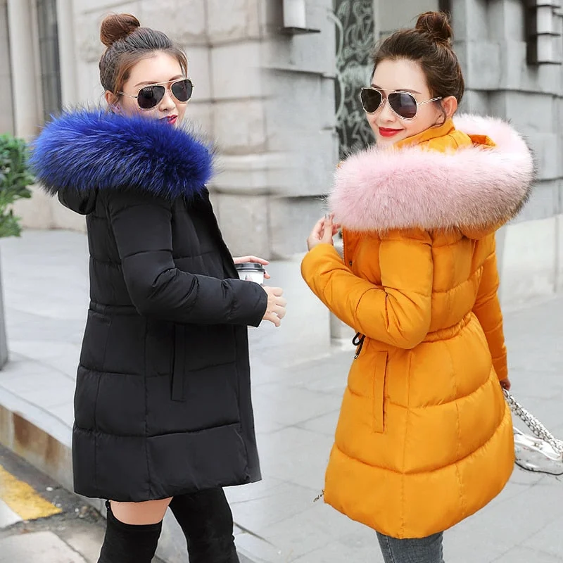 Women's Office Outfit Winter Jacket Women New 2018 Coats Artificial raccoon hair collar Female Parka black Thick Cotton Padded Lining Ladies S-3XXXL