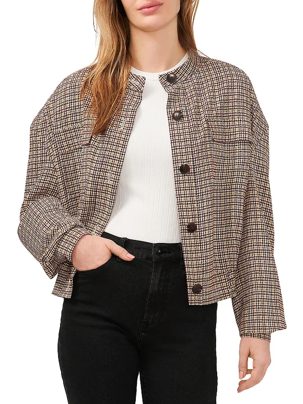 Women's Casual Wear Outfit Womens Houndstooth Pleated Bomber Jacket