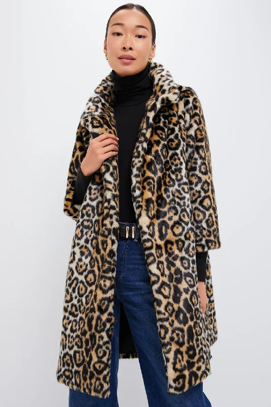 Women's Trendy Outfit Leopard Vegan Fur Coat