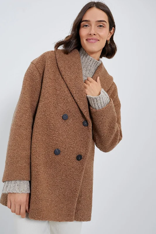 Clearance Event – Grab Stylish Outfits Before They're Gone Teddy Brown Shawl Collar Boucle Jacket