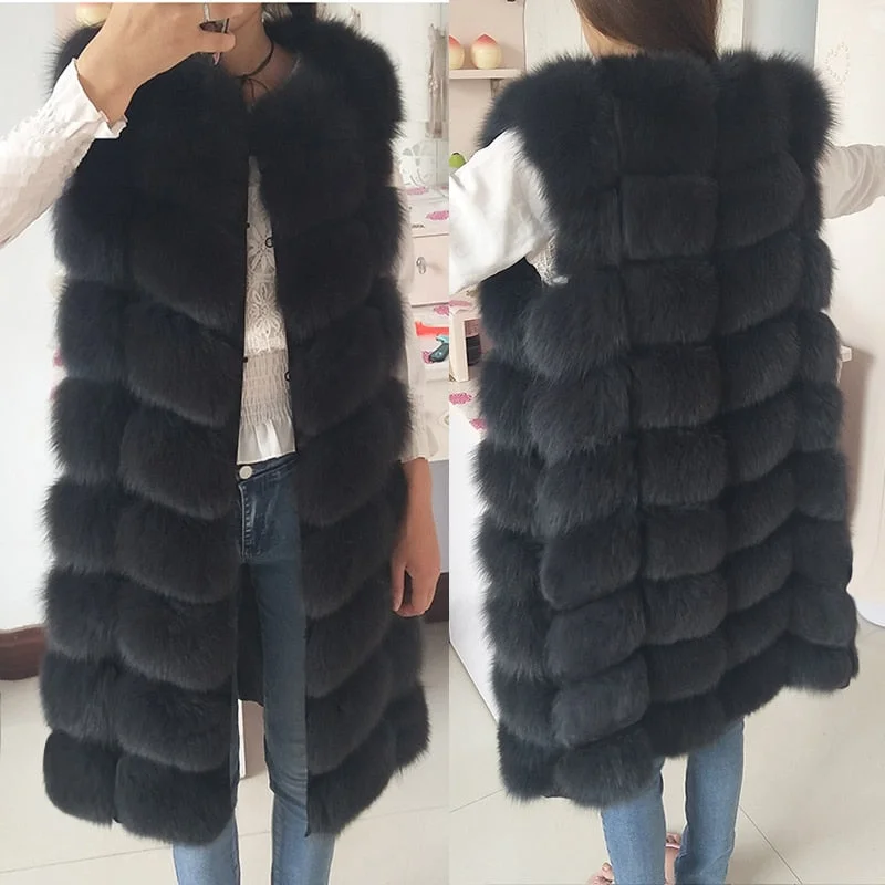 Women's Vintage-Inspired Clothing Natural Real Fox Fur Vest Natural Fur Coat For Jacket female coats Vest Waistcoat  long Fur Coats Real Fur Coat Fox Vest Jacket