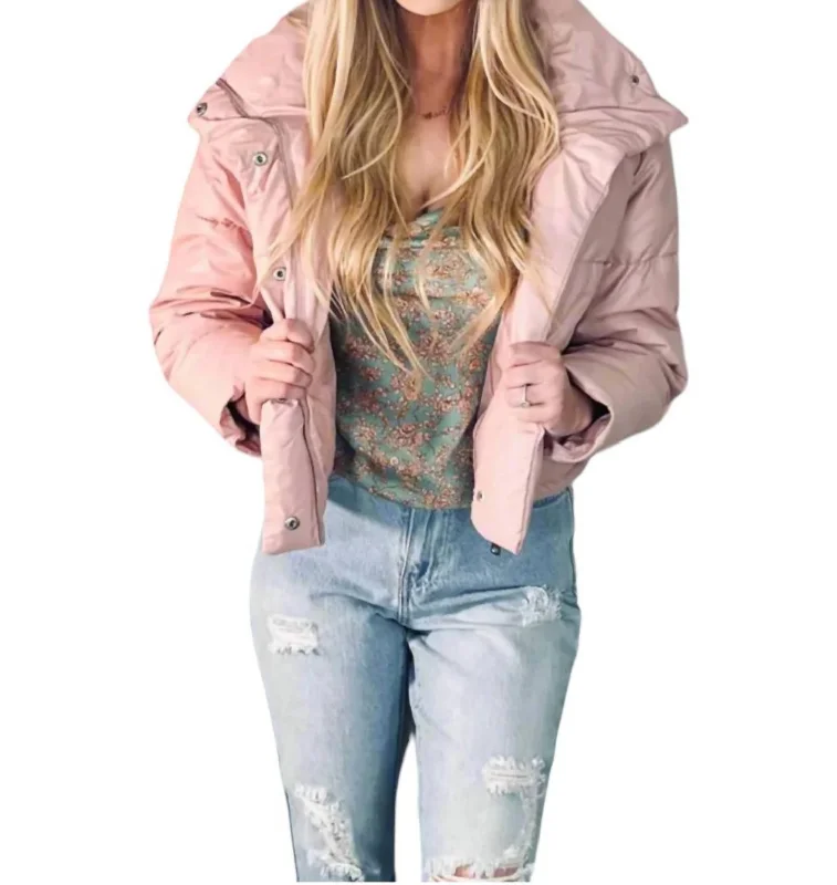 Women's Stylish Professional Garments Cropped Puffer Jacket In Blush