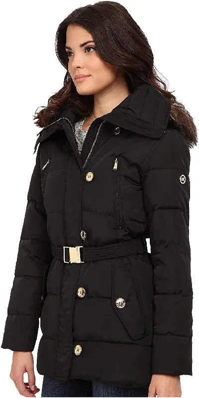 Women's Casual Garments Michael Kors Fur Trim Hooded Down Coat-Black