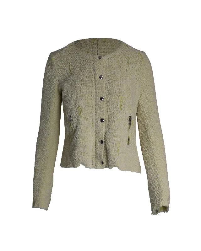 The Ultimate Fashion Sale – Stylish Looks For Less Iro Distressed Evening Tweed Jacket in Yellow Cotton