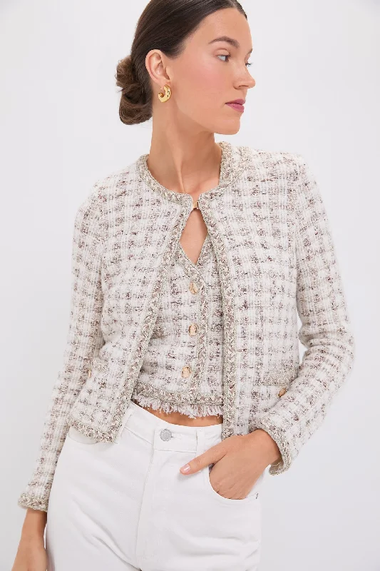 Women's Outerwear Garments Cafe Au Lait Houndstooth Crewneck Jacket