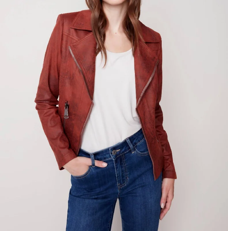 Women's Casual Clothing For Lounging Vintage Faux Leather Jacket In Cinnamon