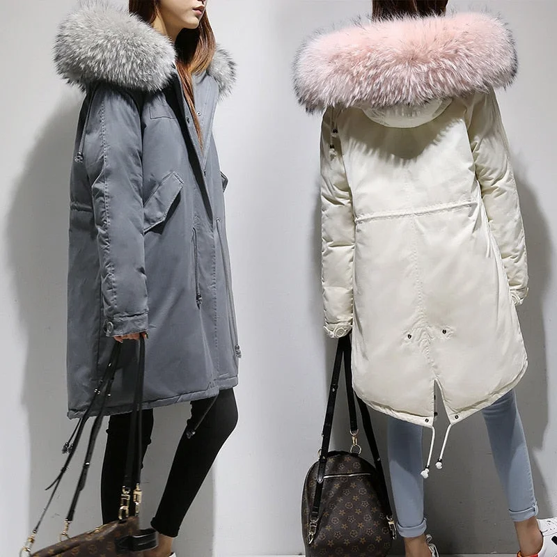 Casual Chic Clothing For Women Thickened Women Down Coat Women Down Winter Down Jacket Women Long Women Hooded Warm Coat Fur Collar Winter Coat Brand Clothing