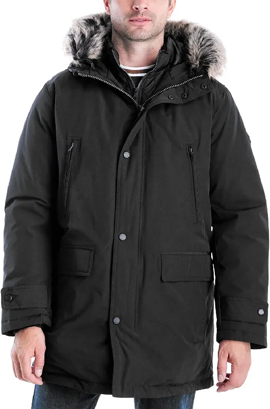 Women's Stylish Outdoor Outfit Michael Kors Men MMK791896 Heavyweight Hooded Snorkel Parka Coat With Bib Black