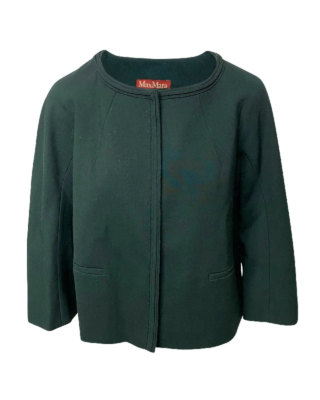 Women's Occasion Wear Clothes Max Mara Jacket with Two Front Pockets in Green Wool