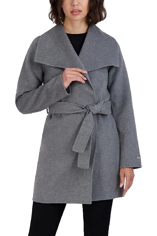 Women's Everyday Apparel Tahari Women's Ash Gray Wool Wrap Coat Jacket Ella