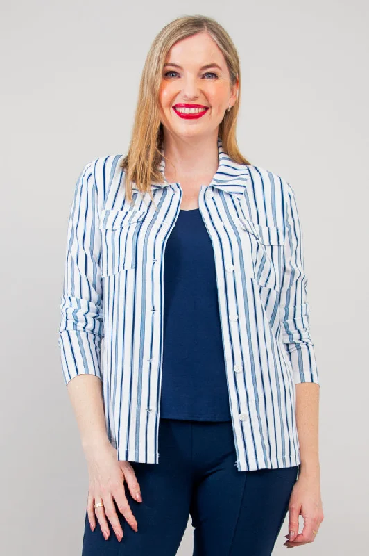 Exclusive Wardrobe Deals – Style Up For Less Lauren Jacket, Indigo Stripe, Linen Bamboo