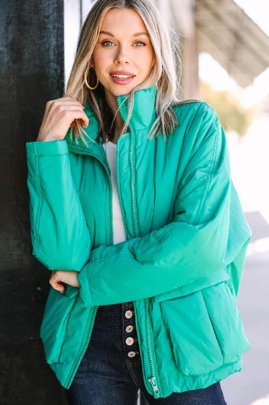 Affordable Women's Apparel Moving On Emerald Green Puffer Jacket