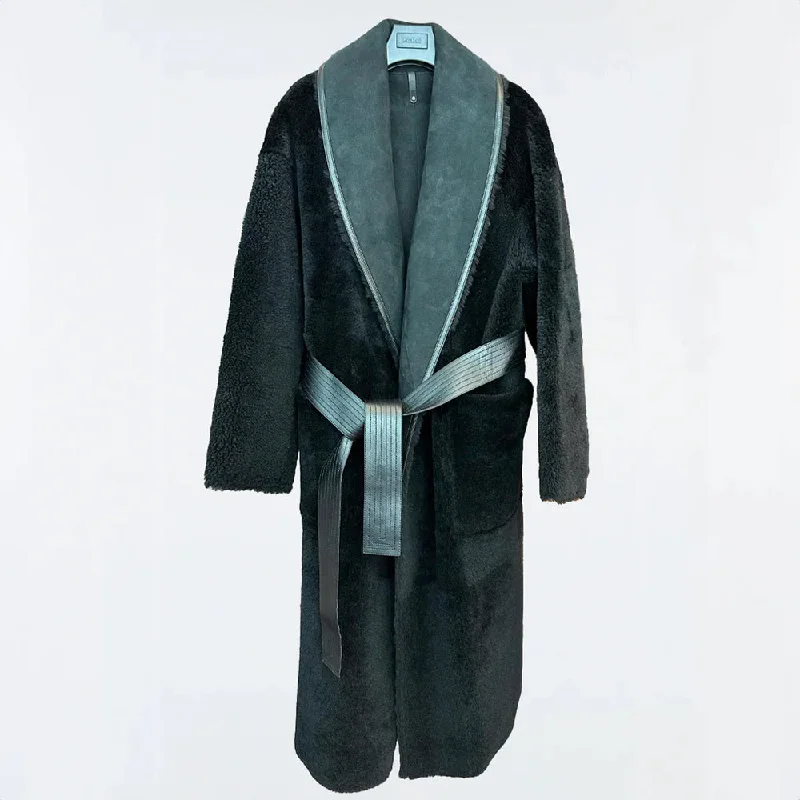 Women's Clothing With Trendy Designs HANA 2-in-1 Shearling Robe Coat Black