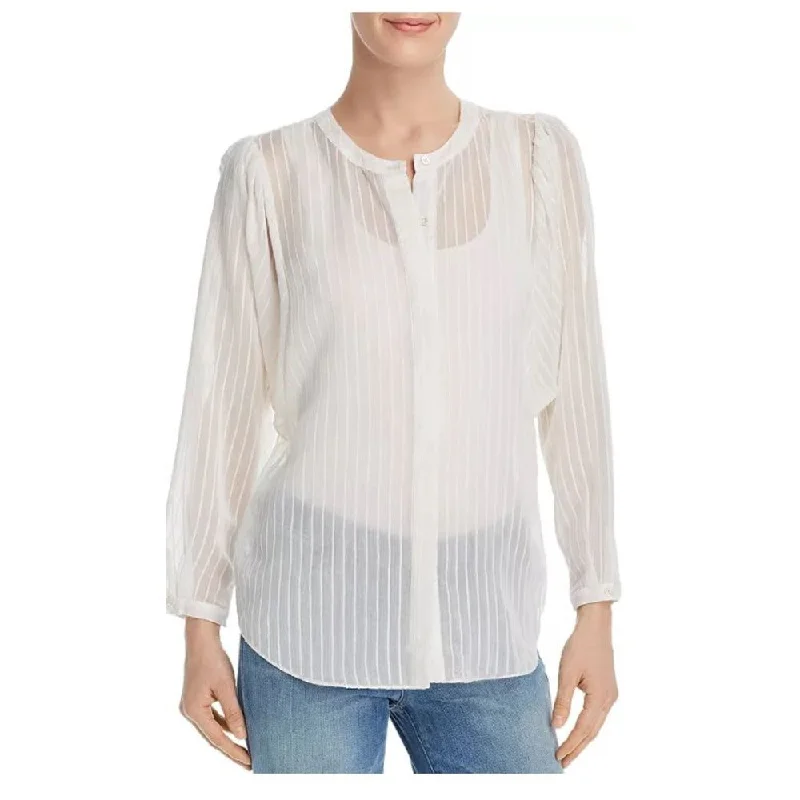 Women's Chic Outerwear Garments Joie. Women's White Rashelda Striped Sheer Long Sleeve Blouse