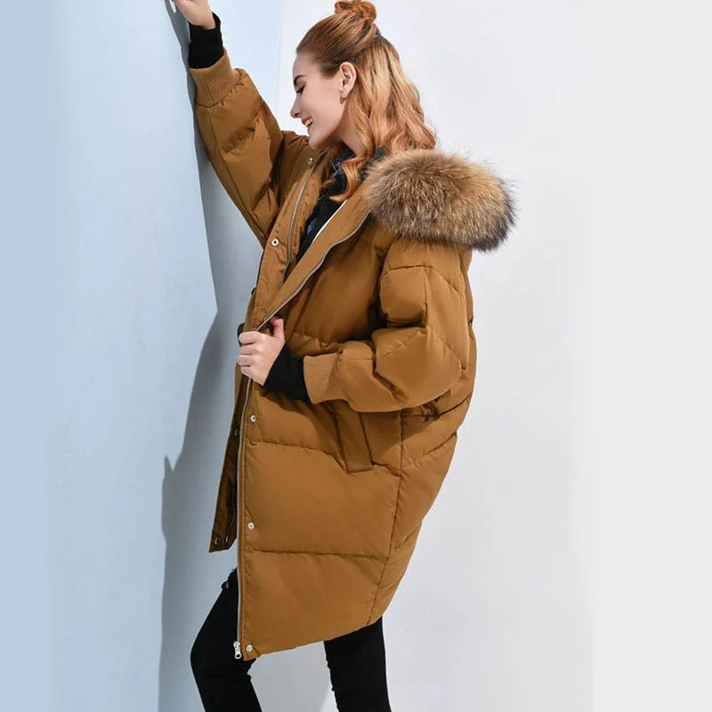 Elegant Clothing For Women 90% White Duck Down Jacket 2018 Winter Jacket Women Natural Raccoon Fur Collar Female Parka Womens Winter Jackets And Coats