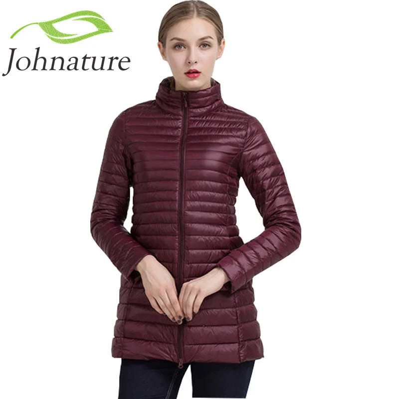 Women's Clothing Outfit Set Johnature 2018 Winter Warm New Women Long Thin Down Jacket Slim Korean Stand Collar White Duck Down Zipper Long Coat S-4XL