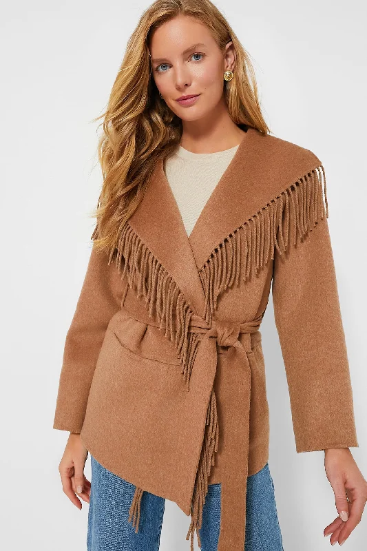 Fashionable Women's Clothes Camel Rowen Fringe Jacket