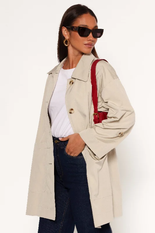 Vintage-Inspired Women's Clothes Stella Button Front Collar Jacket - Taupe