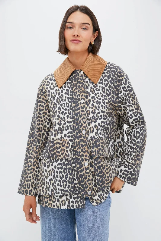 Affordable Women's Clothes Almond Milk Printed Canvas Midi Jacket