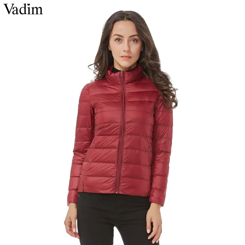 Women's Stylish Outdoor Outfit Vadim candy colors Ultra Light duck down coats basic winter jacket women Slim solid stand collar long sleeve outerwear ZC073