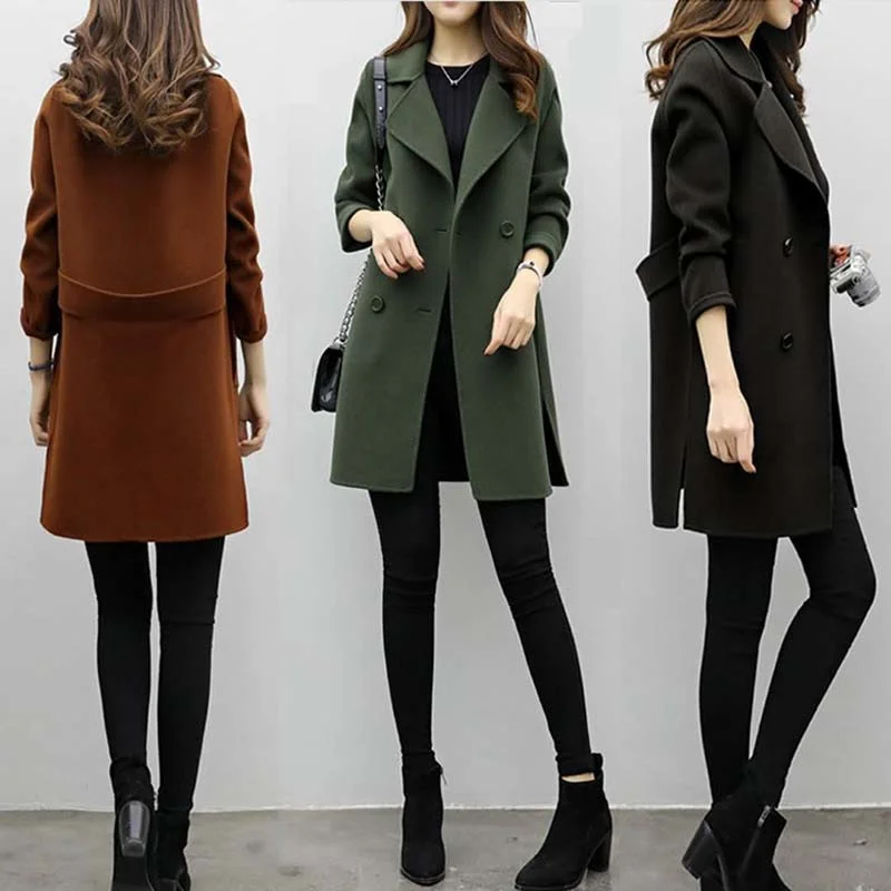 Casual Garments For Women Winter women wool blend ladies long coat female jacket plus size collarcoats Outwear jackets Double-breasted elegant overcoat