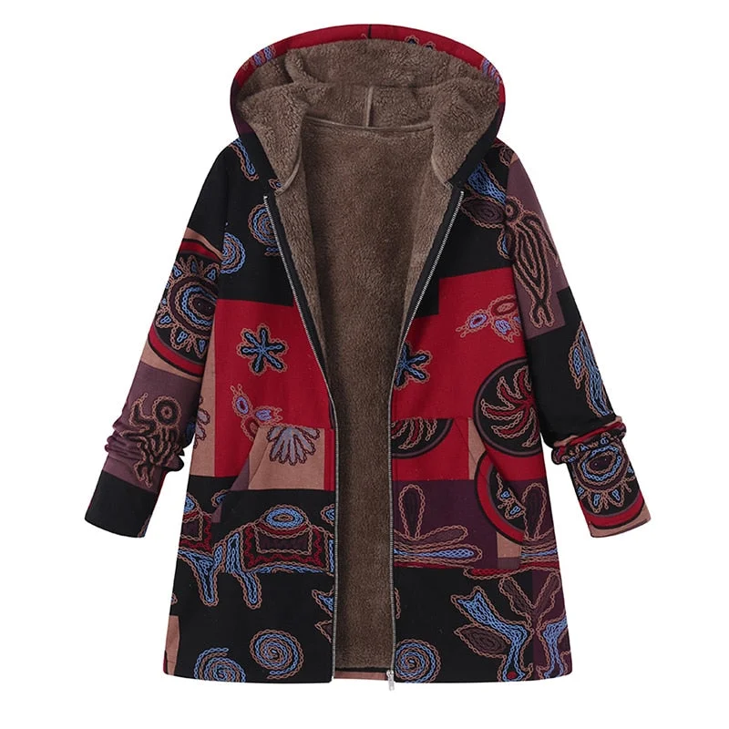 Timeless Women's Apparel 2018 ZANZEA Fashion Long Sleeve Hooded Winter Thicken Warm Coat Women Plus Size L 5XL Faux Fluffy Ethnic Printed Basic Outerwear