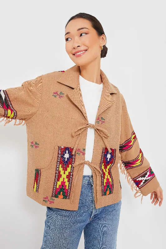 Women's Stylish Casual Garments Tan Dune Western Blanket Jacket