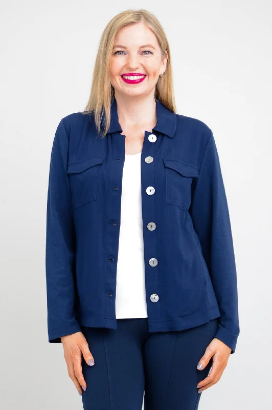 Women's Weekend Outfit Lauren Jacket, Indigo, Linen Bamboo