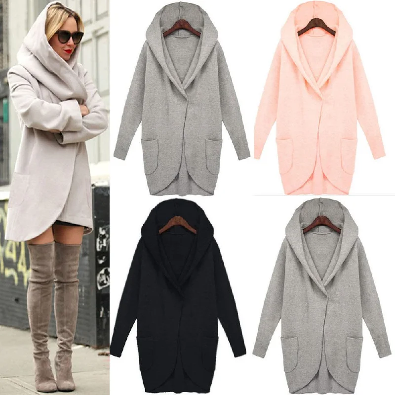 Women's Formal Clothes Wipalo Women Long Coat Autumn 2018 Plus Size Winter Hooded Woolen Coats Female Casual Loose Jackets Cardigans Feminino 4XL 5XL