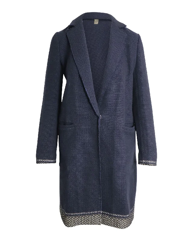 Women's Luxury Apparel Pinko Single-Breasted Coat in Navy Blue Cotton