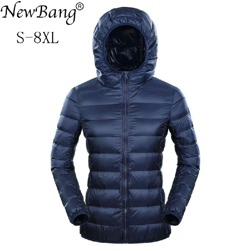 Women's Stylish Professional Garments NewBang Brand 7XL 8XL Down Jacket Women Hooded Ultra Light Down Jacket Women Plus Feather Winter Thin Warm Windbreaker Coats