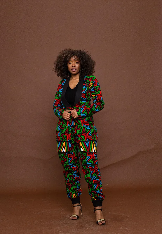 Women's Outerwear Apparel Anika Ankara Jacket | Green and Red multicoloured African print